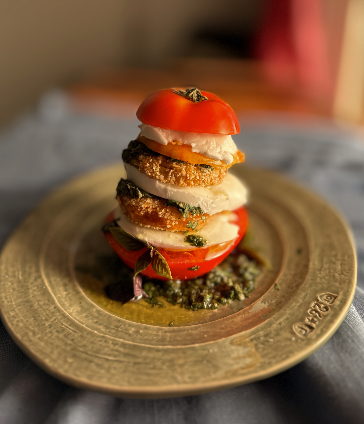 Fresh and Fried Green Tomato Caprese Sandwich